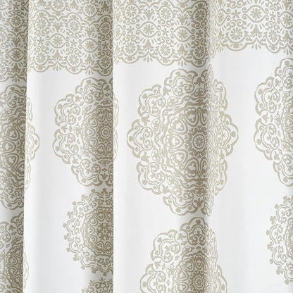 Lush Decor Stripe Medallion Shower Curtain-Fabric Mandala Bohemian Damask Print Design, 72" x 72", Neutral