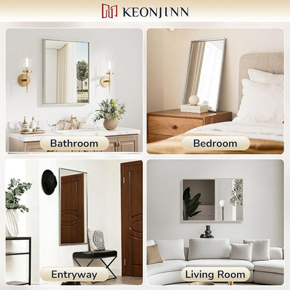 Keonjinn 36"x36" Brushed Nickel Framed Mirrors for Bathroom Sink, Anti Rust | Square Rectangular Mirror for Wall, Beveled Frame Design, Rustic Bathroom Vanity Mirror, Tempered Glass, Farmhouse Style