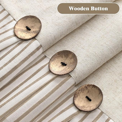 Farmhouse Shower Curtain Linen Button Beige Stripe 60" W x 72" L | Farmhouse Style, Chic Button, Striped, Linen Fabric, Rustic, Country, Natural Look, Washable, for Bathroom Bathtub