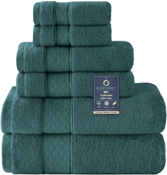 COZYART Bath Towel Set 6 PCS, Luxury 100% Turkish Cotton 650GSM Ultra Soft | Absorbent Quick Dry, OEKO‑Tex 100 Cert. Zero Twist Ring Spun Cotton, Plush Fluffy, Breathable Hotel Quality Bathroom Towels