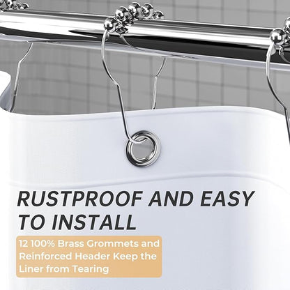 AmazerBath White Shower Curtain Liner, 70 x 72 Inches EVA 8G Heavy Duty Plastic Shower Curtain Liner, Waterproof Weighted Thick Bathroom Curtain with 3 Clear Weights and 12 Rustproof Grommet Holes