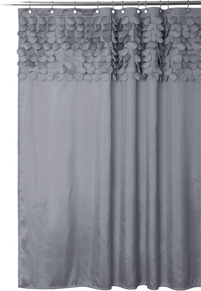 Lush Decor Lillian Shower Curtain | Textured Shimmer Circle Design Bathroom, 72” x 72”, Gray
