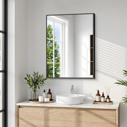 BONEWEI Bathroom Mirror,20x24 inch Wall Mirror for Bathroom Wall Mounted Black Rectangle Square Corner Mirrors,Black Bathroom Mirror for Living Room,Farmhouse,Bedroom Entryway,Horizontal/Vertical