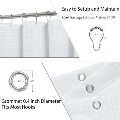 Shower Curtain 72 inches Long 6FT for Bathroom 1 Panel Grey | Ombre Waffle, Shower Curtains with Hook, Water Repellent, Boho Farmhouse, Simple Modern Bath Decor, 72x72