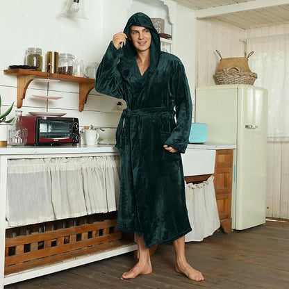 U2SKIIN Mens Hooded Robe, Plush Robes for Men Long Fleece Bathrobe