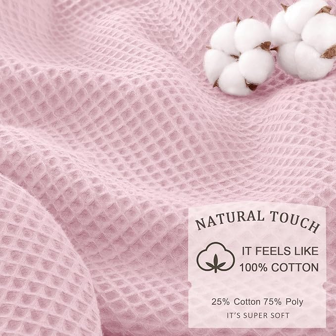 Pink Waffle Weave Shower Curtain - Cotton Fabric Texture Heavyweight Shower Curtain for Bathroom,Washable,72Wx72L