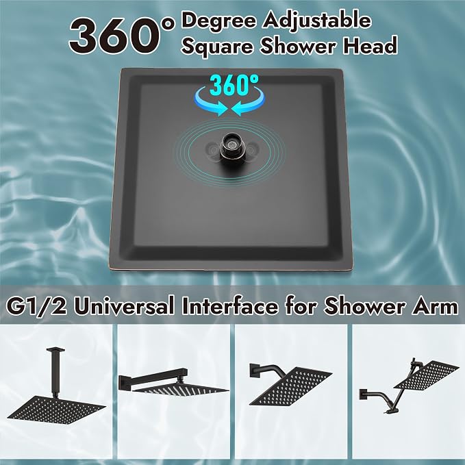Midanya Square Rain Shower Head,High Pressure,Oil Rubbed Bronze 12 Inch | 360°Swivel,Ceiling or Wall Mount,Waterfall Full Body Coverage,Bathroom Remodel,Stainless Steel Large Rainfall Shower Head