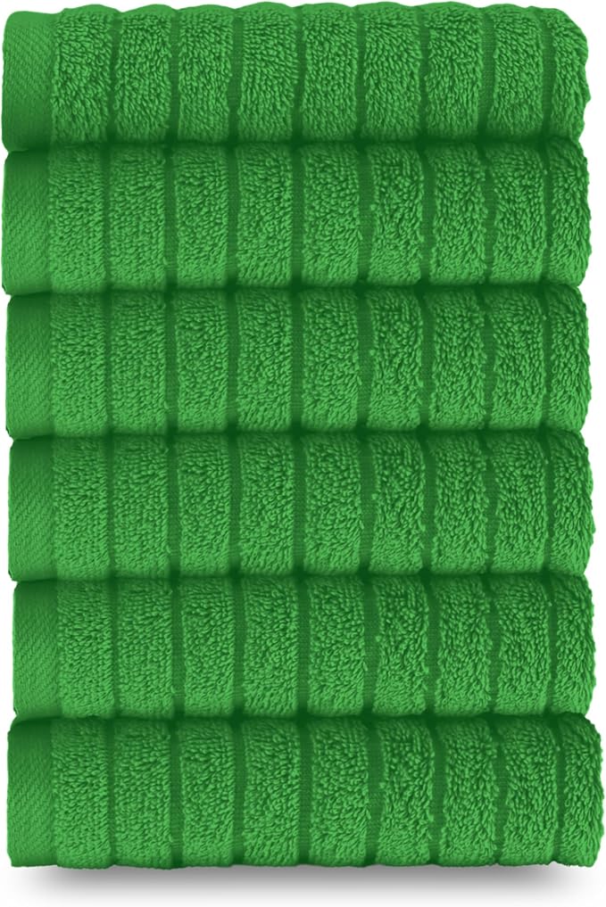 Elegant Comfort 100% Turkish Cotton Corduroy Ribbed Luxury Washcloths 6 Pack Soft 13 x 13 Inch - Higly Absorbent, Durable, Quick Dry, Spa Premium Hotel Quality for Bathroom or Travel, Emerald Green
