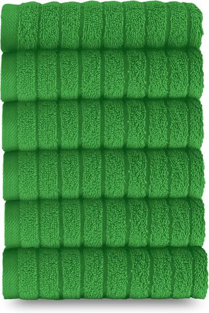 Elegant Comfort 100% Turkish Cotton Corduroy Ribbed Luxury Washcloths 6 Pack Soft 13 x 13 Inch - Higly Absorbent, Durable, Quick Dry, Spa Premium Hotel Quality for Bathroom or Travel, Emerald Green