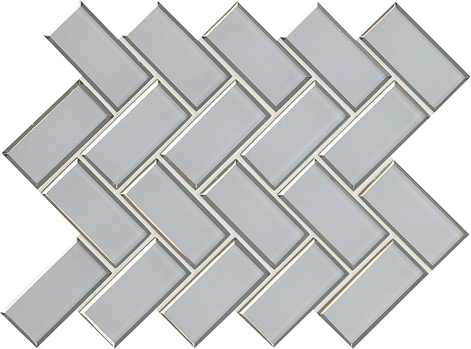 MSI Ice Bevel Herringbone Glass Tile for Kitchen Backsplash, Wall for Bathroom, Accent Wall, and Shower Tile