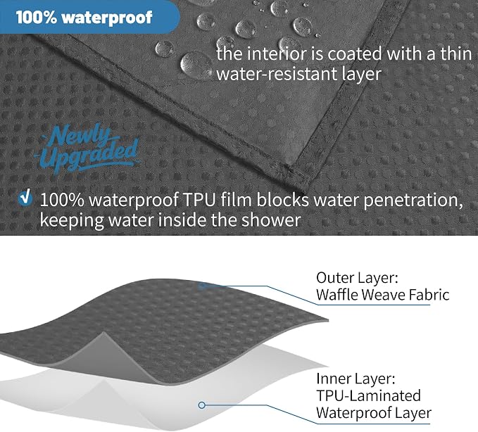 2-in-1 Waterproof Fabric Shower Curtain - No Separate Liner Needed, Hotel-Style Waffle Weave, Effortless Cleaning & Washable Bathroom Shower Curtain Set,72Wx84H,Chocolate Grey
