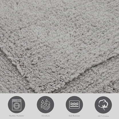Jean Pierre New York Lydia Border 100% Cotton Bath Mat - Non-Slip Bath Rug - Gray - 27"x45"