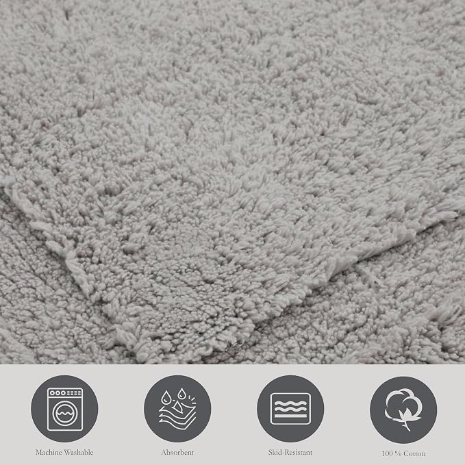 Jean Pierre New York Lydia Border 100% Cotton Bath Mat - Non-Slip Bath Rug - Gray - 20"x32"