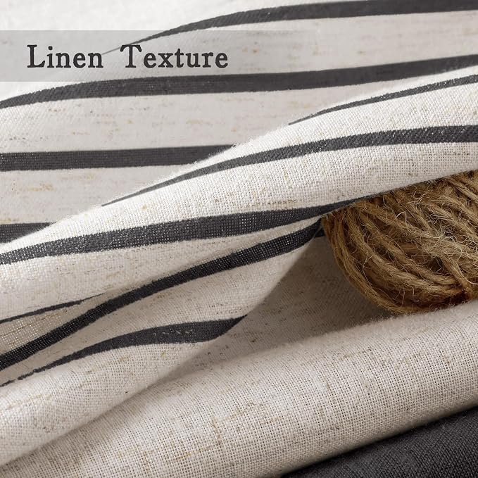 Black Boho Linen Striped Shower Curtain with Tassel 72" W X 72" L | Boho Farmhouse Shower Curtains with Linen Texture for Bathroom Decor