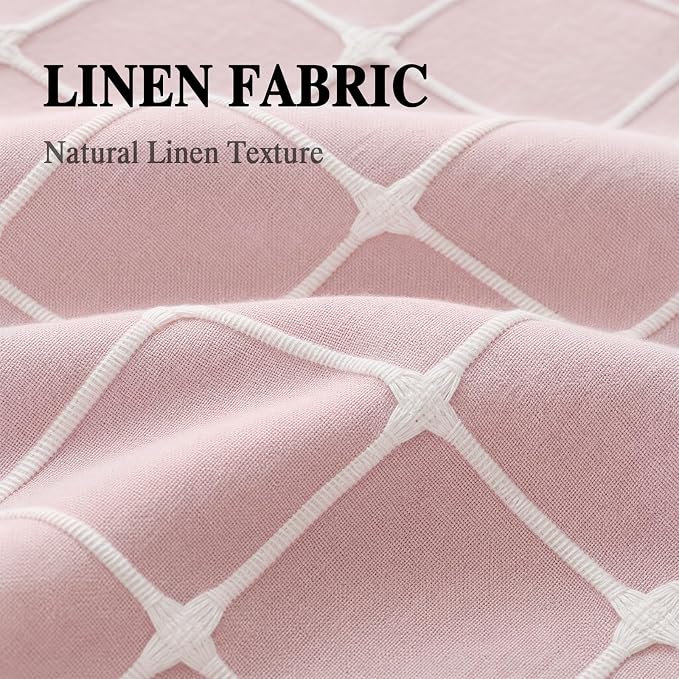 Farmhouse Shower Curtain Button Plaid-Pink-Pink Stripe 72"W x 72"L | Farmhouse Style, Chic Button, Striped, Linen Fabric, Rustic, Country, Natural Look, Washable, for Bathroom Bathtub