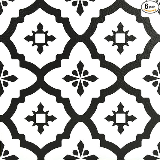FloorPops FP2480 Comet Peel & Stick Floor Tiles, Black (Pack of 6)