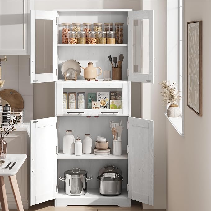 IDEALHOUSE 67" H Tall Bathroom Storage Cabinets with Drawer, White | Modern Freestanding Cabinet with Doors & Adjustable Shelves, Bathroom, Dining Room, Kitchen & Pantry, Laundry, Narrow Corner