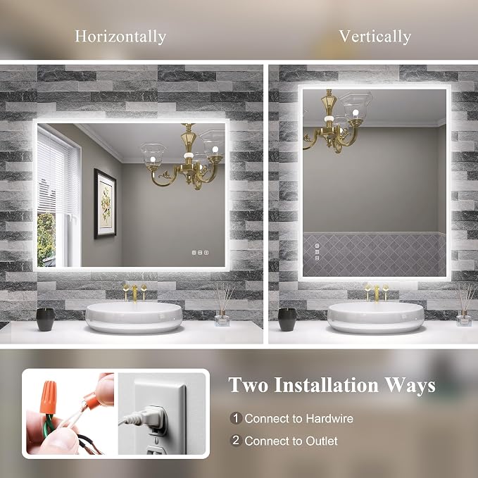SBAGNO 36''x28'' LED Bathroom Mirror with Lights, Bluetooth Speaker | Stepless Dimmable, 3 Color Temperature, Anti-Fog, Tempered Glass, Touch Control, Lighted Smart Mirror for Bathroom