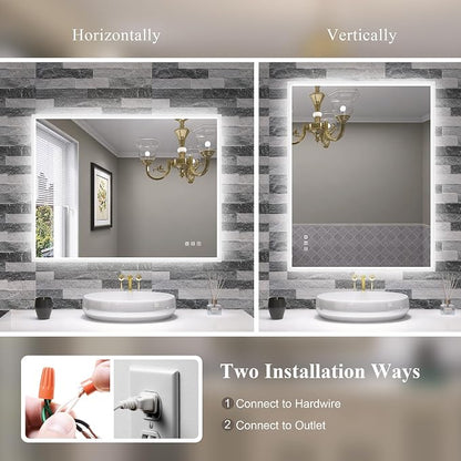 SBAGNO 36''x28'' LED Bathroom Mirror with Lights, Bluetooth Speaker | Stepless Dimmable, 3 Color Temperature, Anti-Fog, Tempered Glass, Touch Control, Lighted Smart Mirror for Bathroom