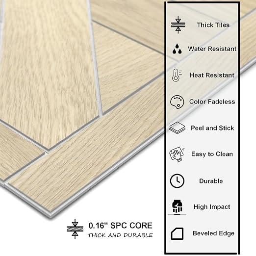 12-Pack Peel and Stick Floor Tile, 12" x 12" Pinwheel SPC Self-Adhesive Luxury Vinyl Flooring, Wood-Look Groutable Backsplash Tile for Kitchen Bathroom, Natural Oak, Covers 12 Sq. Ft.