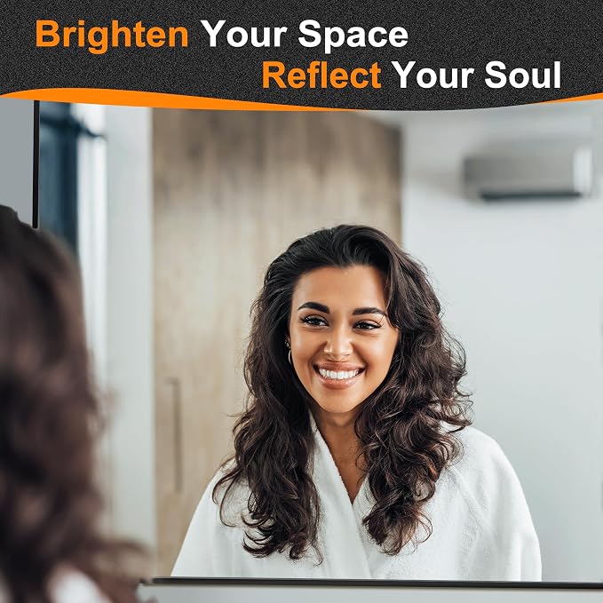 40"x28" Black Metal Framed Bathroom Mirror for Over Sink | Rounded rectangle shape. Shatterproof HD glass, all mounting hardware for bathroom, bedroom, entryway.