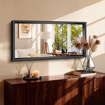 CIRCUMI 20"x40" Black Mirror with Chunky Box Metal Frame, Brushed Finish Rectangular Bathroom Mirrors for Over Sink, Living Room, Entryway, Tempered Glass Mirror for Wall, Vertical or Horizontal
