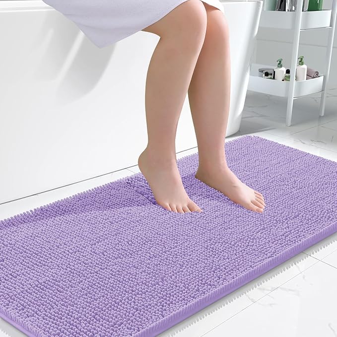 OLANLY Bathroom Runner Rugs 47x24, Extra Soft Absorbent Chenille Bath Rugs | Lavender, Quick-Drying Rubber Backing, Washable Long Bath Mat for Bathroom Floor, Tub and Shower, Home Decor Accessories