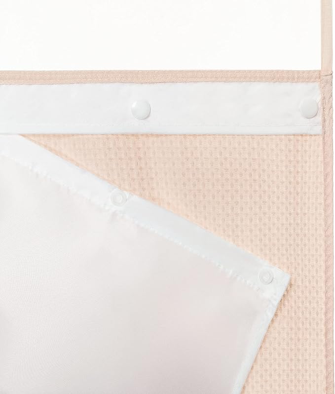 River Dream Heavyweight Waffle No Hook Shower Curtain with Liner,Pink,71x74 | Dotted Waffle,Snap-in Liner,Heavy Duty,Quick Dry,Mesh Top Window,With Bottom Magnets,Hotel-Grade,Washable,Standard Size
