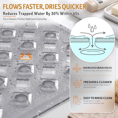 Yimobra Bathtub Mat Non Slip, 35"X16" Shower Mat with Strong Suction Cups & Drain Holes, Long Anti Slip Bath Tub Mat for Inside Shower, Machine Washable Fast Drying, Bathroom Essentials,Clear Gray