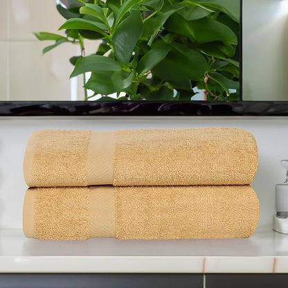 Superior 2-Piece Cotton Bath Sheet Set, Large Towels for Body, Quick Dry, Bathroom Essentials, Guest/Master Bath, Shower, Home Accessories, Apartment, Airbnb, Franklin Collection, Gold