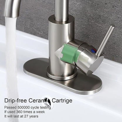 RKF Single-Handle Bathroom Sink Faucet, 360 Degree Swivel Spout Single Hole Faucet with Overflow and Supply Hose,Bar Sink Faucet,Small Kitchen Faucet Tap
