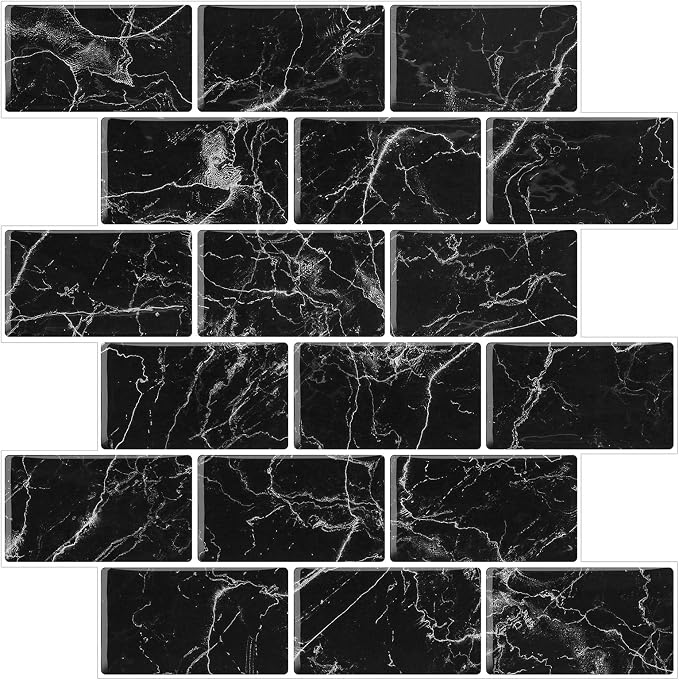 Peel and Stick Backsplash for Kitchen, Black | 10 pack self‑adhesive tiles for backsplash, bathroom, or accent wall. Easy DIY install and wipeable. Covers approx. 10 sq ft.