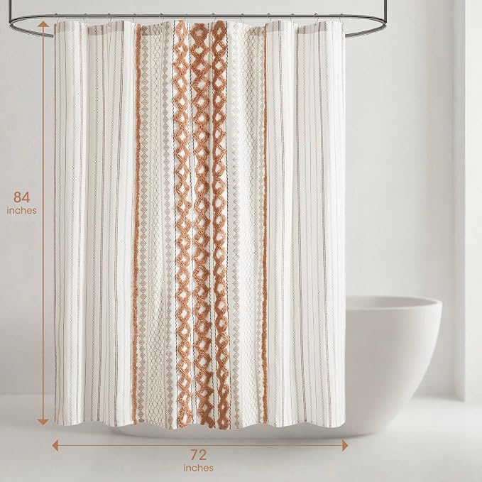 INK+IVY Extra Long Cotton Shower Curtain for Bathroom, Rose Clay, 72 x 84 | Machine Washable, Boho Tufted Chenille Modern Home Bathroom Decor, Bathtub Privacy Screen, OEKO-TEX Certified