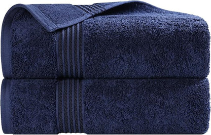 Superior Egyptian Cotton Bath Towel Set, Home Bathroom Towels, Master, Guest Bath, Decor Essentials, Quick Dry, Absorbent, Large Body Towels, Spa, Hotel, Resort, Adult, Kids, Set of 2, Navy Blue