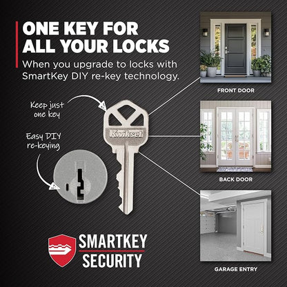 Kwikset Casey Round Front Door Lock Handle and Deadbolt Set, Entry Exterior with Interior Reversible Lever, Satin Nickel, Project Pack, Pick Resistant SmartKey Rekey Deadbolt Security