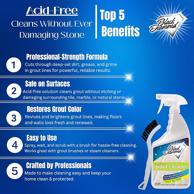 Ultimate Grout Cleaner for Tile & Grout, Acid-Free Stain Remover QT/Brush | Acid-free formula deep cleans grout on tile floors. Safe for marble, travertine, granite and all natural stone.