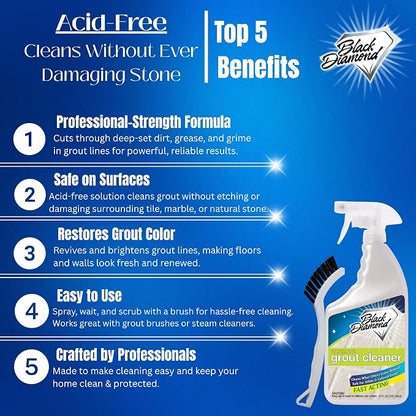 Ultimate Grout Cleaner for Tile & Grout, Acid-Free Stain Remover QT/Brush | Acid-free formula deep cleans grout on tile floors. Safe for marble, travertine, granite and all natural stone.