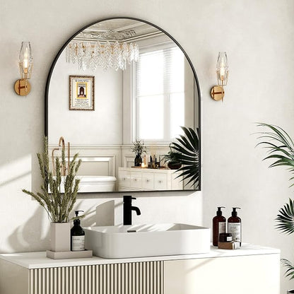 HARRITPURE 26"x28" Arched Bathroom Mirror Wall Mounted Black Arch Mirror | Vanity Aluminum Alloy Frame Arch Wall Mirror for Living Room, Bedroom, Entryway
