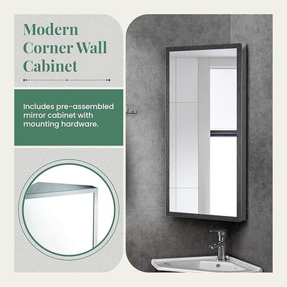 Renovators Supply Infinity Corner Medicine Cabinet with Mirror - Triple Shelf Storage Cabinet - Modern Wall Mount Medicine Cabinet - 23.6 in., Right Open, Brushed Stainless Steel, Pack of 2