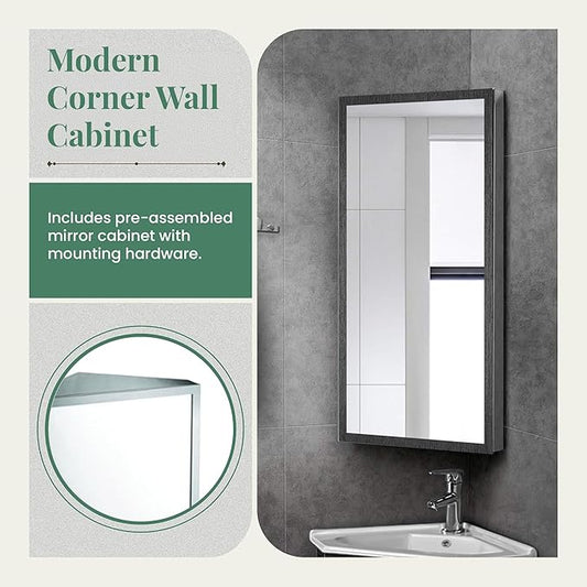 Renovators Supply Infinity Corner Medicine Cabinet with Mirror - Triple Shelf Storage Cabinet - Modern Wall Mount Medicine Cabinet - 23.6 in., Right Open, Brushed Stainless Steel, Pack of 2
