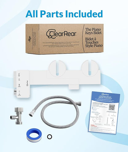 CLEAR REAR Bidet Attachment for Toilet Seat - Non-Electric with Self Cleaning Dual Nozzles, Leak Proof Connectors, Adjustable Water Spray, Rear & Feminine Wash - Hygienic Bathroom Upgrades