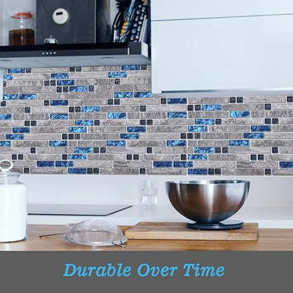 Art3d Grout Decorative Tile, Blue/Gray, Glass, for Kitchen Backsplash or Bathroom Backsplash (5 Pack)
