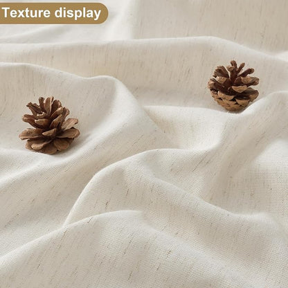 ORTIGIA Scalloped Shower Curtain Linen Textured with Metal Hooks, Waterproof Fabric Neutral Thick Cloth Cute Scallop Shower Curtains with Black Border for Rustic Farmhouse Bathroom Decor 72x72 Inch