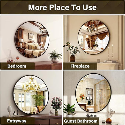 18-Inch Round Wall Mirror with Aluminum Alloy Metal Frame - Ideal for Entryway, Bathroom, Vanity, Living Room - Black Finish Circle Mirror for Stylish Home Decor