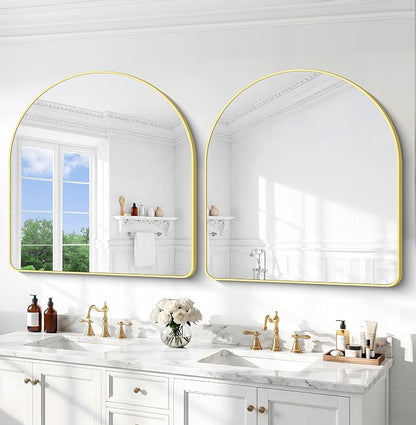 BONEWEI Arched Wall Mirror,36x40 inch Gold Arched Mirror Bathroom,Vanity Mirror for Over Sink Metal Frame,Tempered Glass Arch Mirrors for Bedroom,Entryway,Living Room,Home Decor Shatter-Proof
