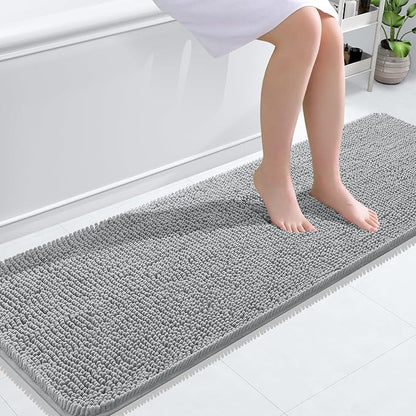 OLANLY Bathroom Runner Rugs 59x20, Extra Soft Absorbent Chenille Bath Rugs | Light Grey, Quick-Drying Rubber Backing, Washable Long Bath Mat for Bathroom Floor, Tub and Shower, Home Decor Accessories