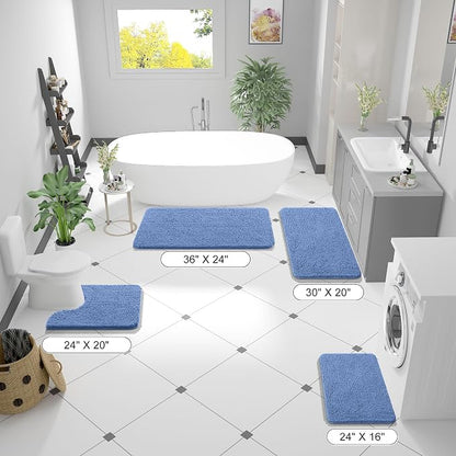 OLANLY Bathroom Runner Rugs 47x17, Extra Soft Absorbent Chenille Bath Rugs | Cornflower Blue, Quick-Drying Rubber Backing, Machine Washable Long Bath Mat for Bathroom Floor, Tub and Shower, Home Decor