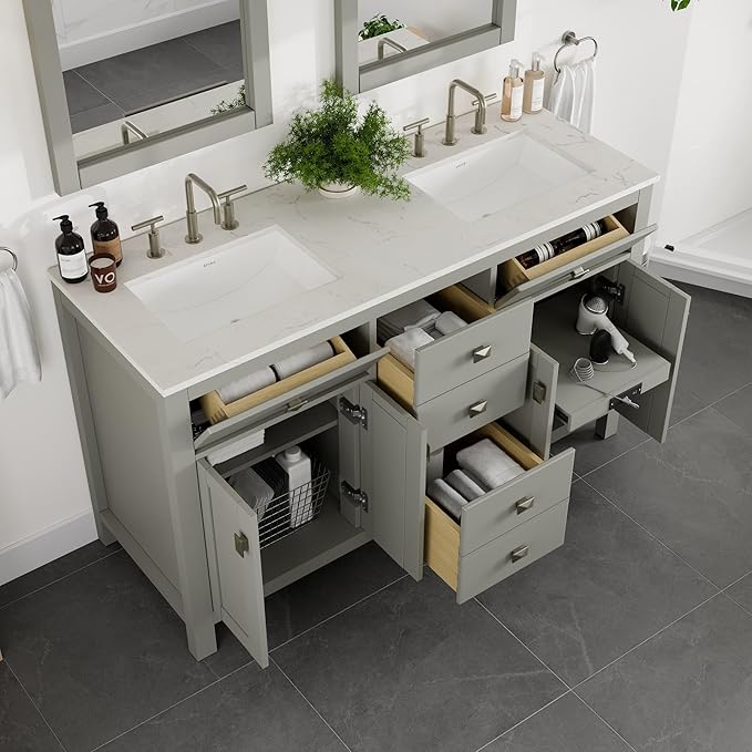 Artemis 60 in. Gray Double Sink Bath Vanity with Engineered Top and Undermount Porcelain Sinks