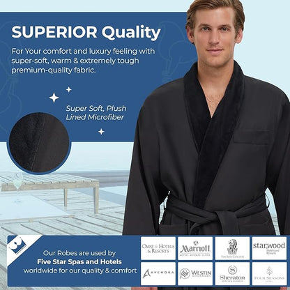 MONARCH Unisex Plush Lined Microfiber Bath Robe - Soft Shell with Polyester Lining, Resort-Grade Hotel & Spa Robe with Pocket