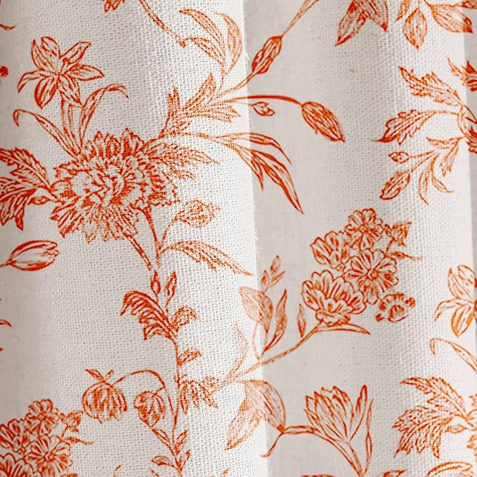 WOUVMA Orange Shower Curtain Floral Cotton Linen Cottagecore Shower Curtain for Bathroom 72" W x 72" L